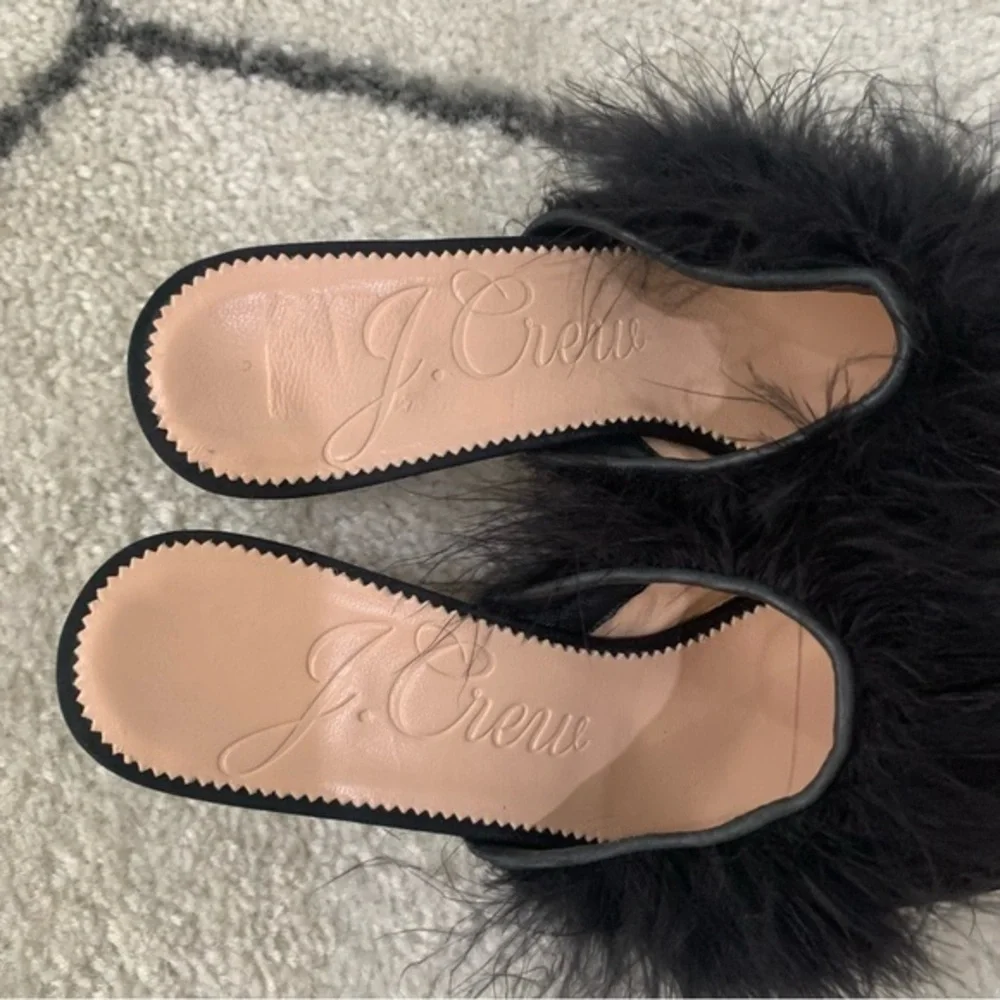 ✅ J Crew Mule Heels Layla in Black Feathers